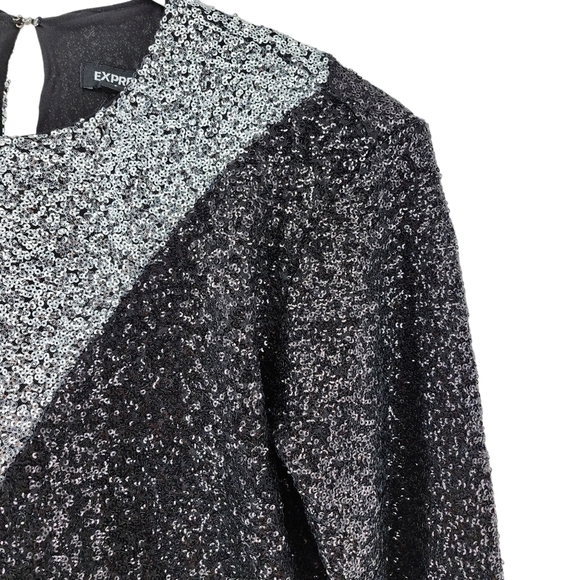 Express Women's Color Block Sequin Strong Shoulder Thong Bodysuit - Picture 3 of 8